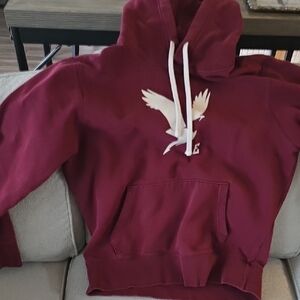 American Eagle Outfitters Burgundy Hoodie with White Logo